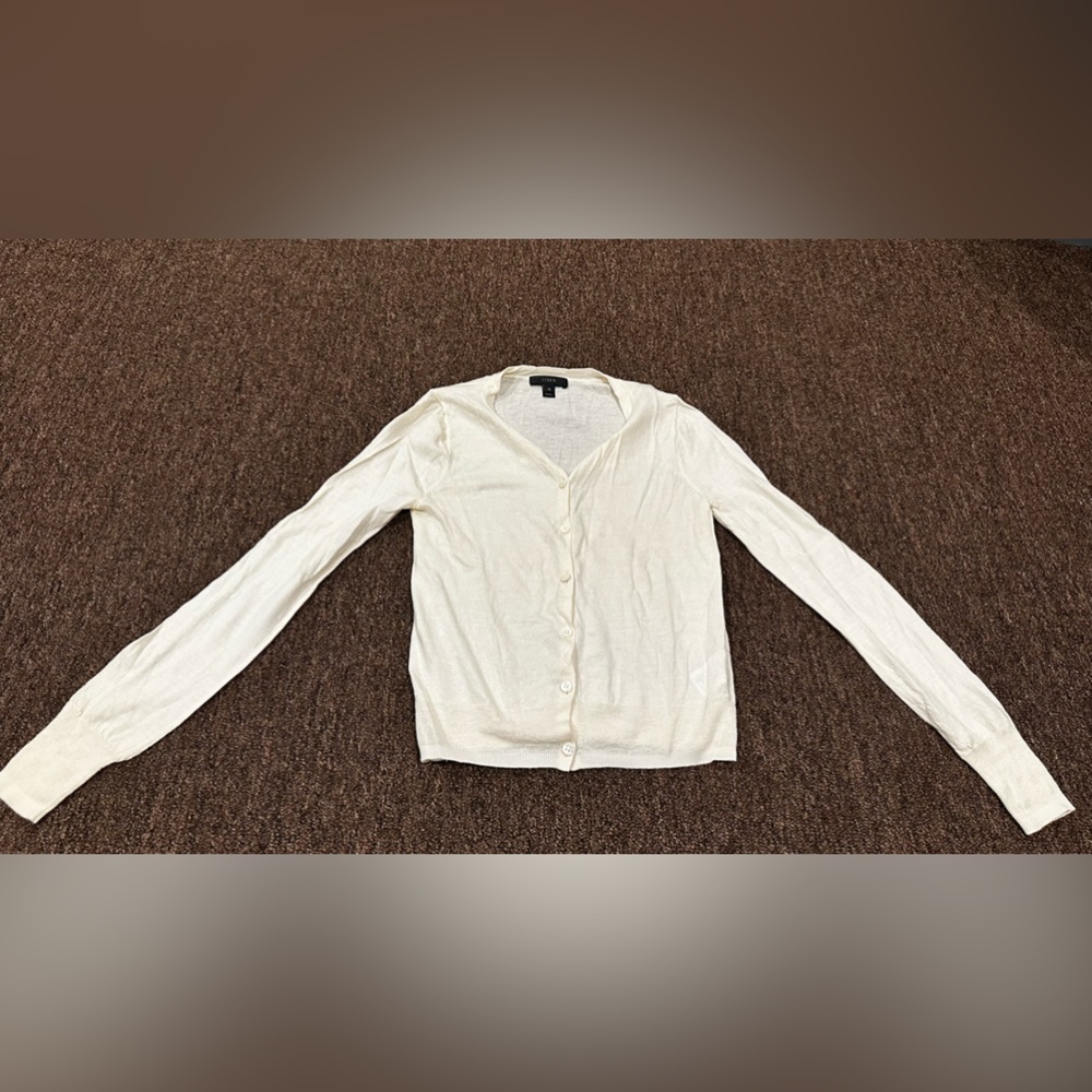 J crew XS button down cardigan cream sweater LS warm comfy casual career EUC